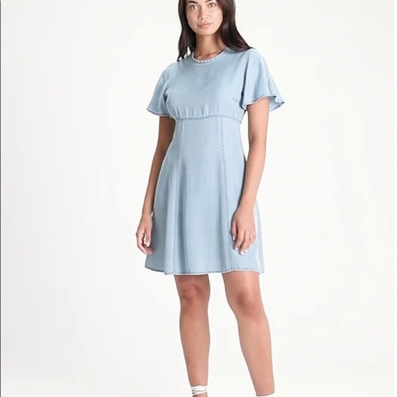 Banana Republic Flutter Sleeve Dress Tencel NWOT Super Soft Denim Sz 14 Adorable - Picture 4 of 10